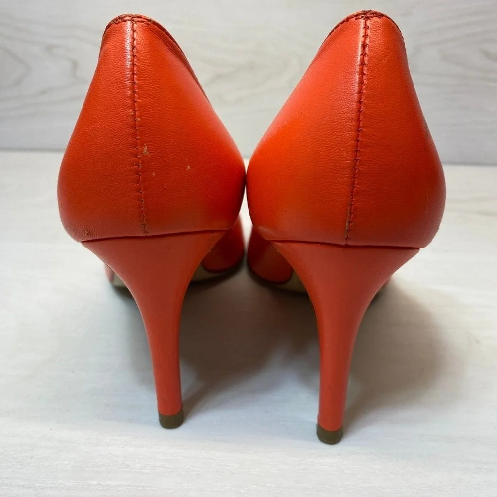 L.K. Bennett Womens 38.5 Florete Pumps Stiletto Orange Leather Classic